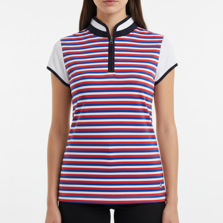 Lohla Sport Women's Golf Top Chloe Cap Sleeve Red/White/Blue Size M/L