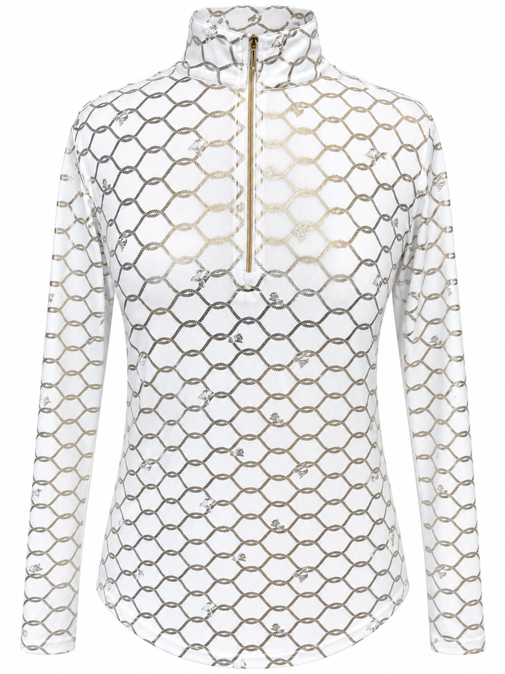 SanSoleil Nautical Long Sleeve Foil Print Mock - White/Metallic Gold