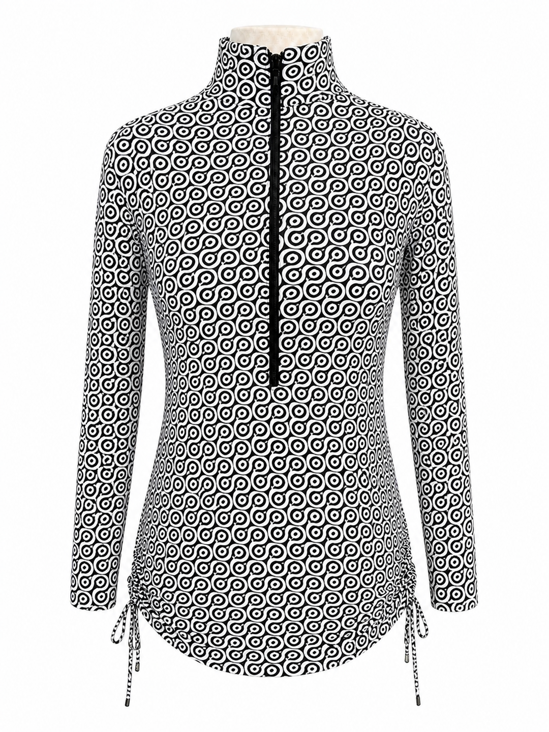 IBKUL Long Sleeve Modern Swirls Drawstring Dress - Black/White - Small - Skorzie
