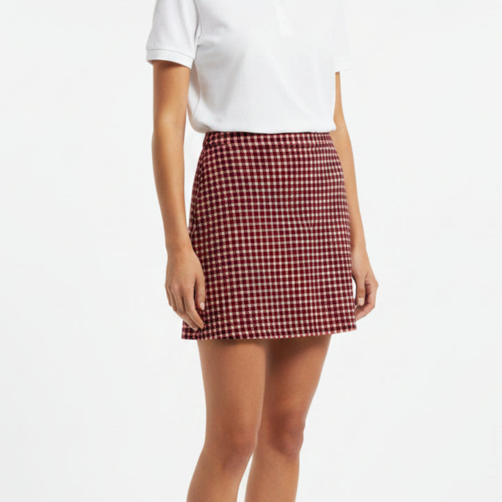RLX Women's Golf Skort Back Pleated 17" Red/Navy Geo