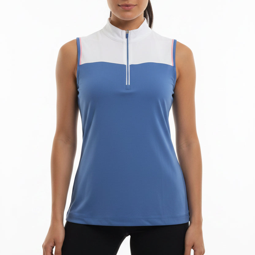 EPNY Women's Golf Polo Sleeveless Dusty Blue/White Size M