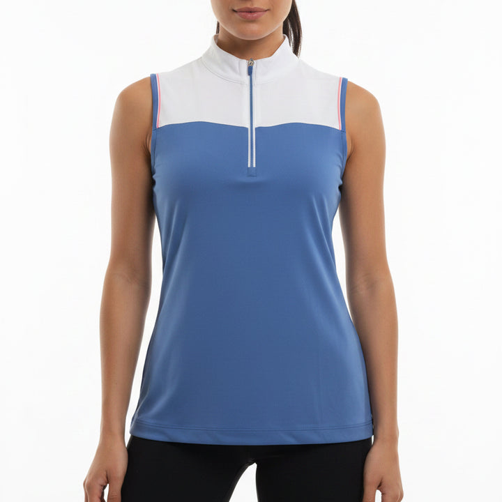 EPNY Women's Golf Polo Sleeveless Dusty Blue/White Size M