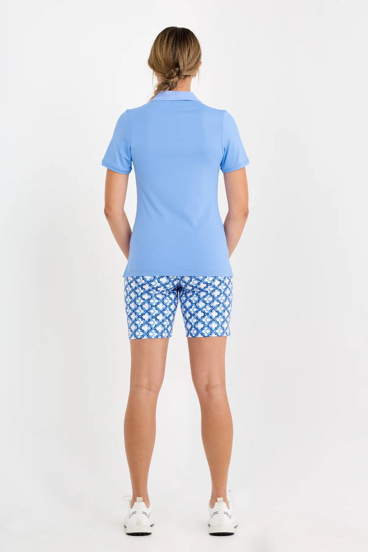 Sofibella Women's Kaleidoscope Short Sleeve Polo - Periwinkle - Skorzie