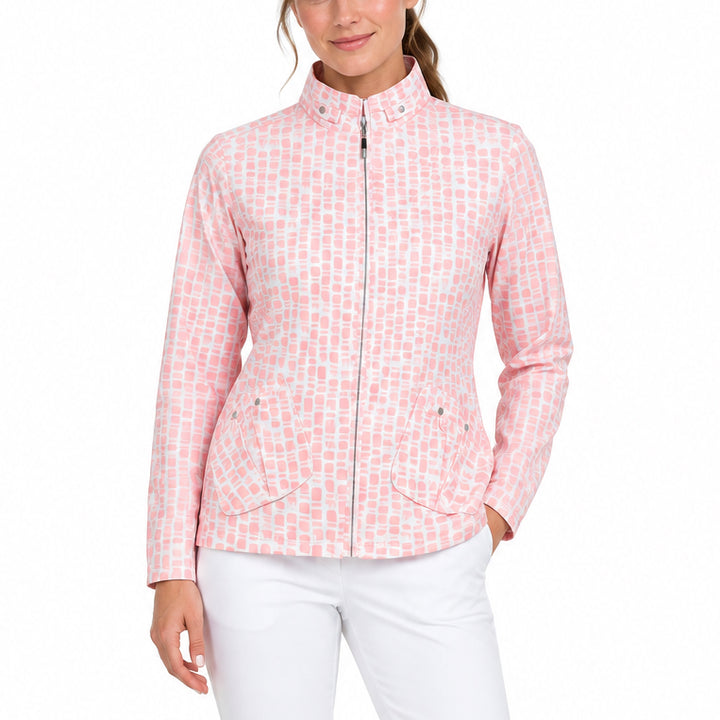 Jamie Sadock Women's Golf Sunsense Jacket Coral Tile Print Size M