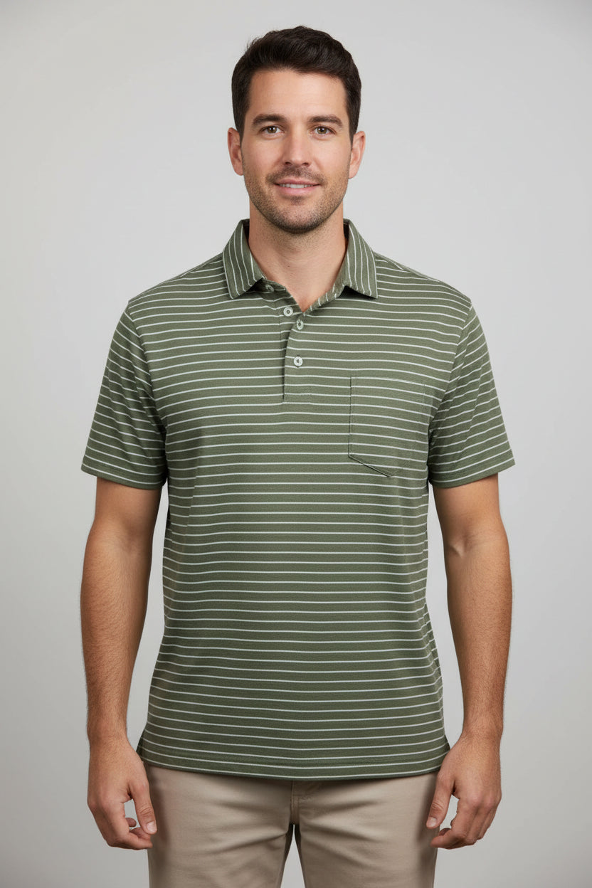 Johnnie-O Striped Button Polo - Oxford Green - Skorzie