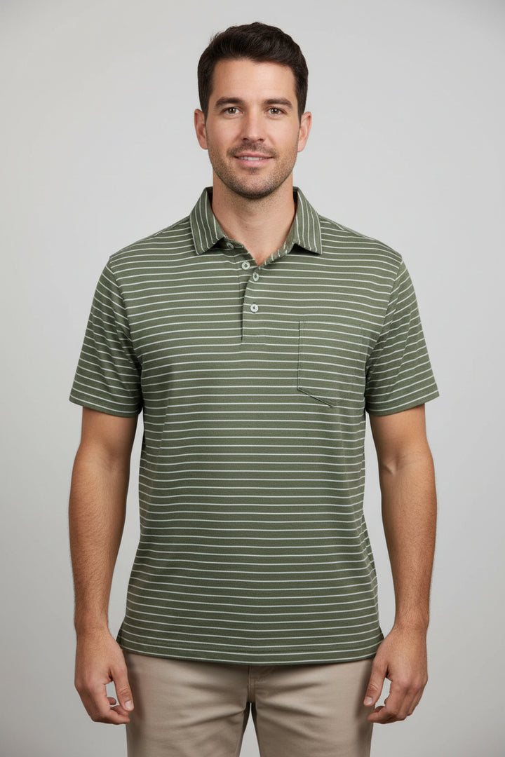 Johnnie-O Striped Button Polo - Oxford Green - Skorzie