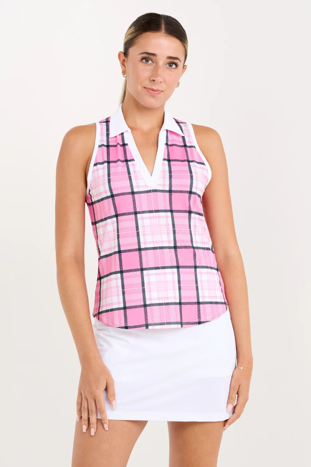 Sofibella Women's Flora Lux Sleeveless Polo - Lennox Plaid - Skorzie