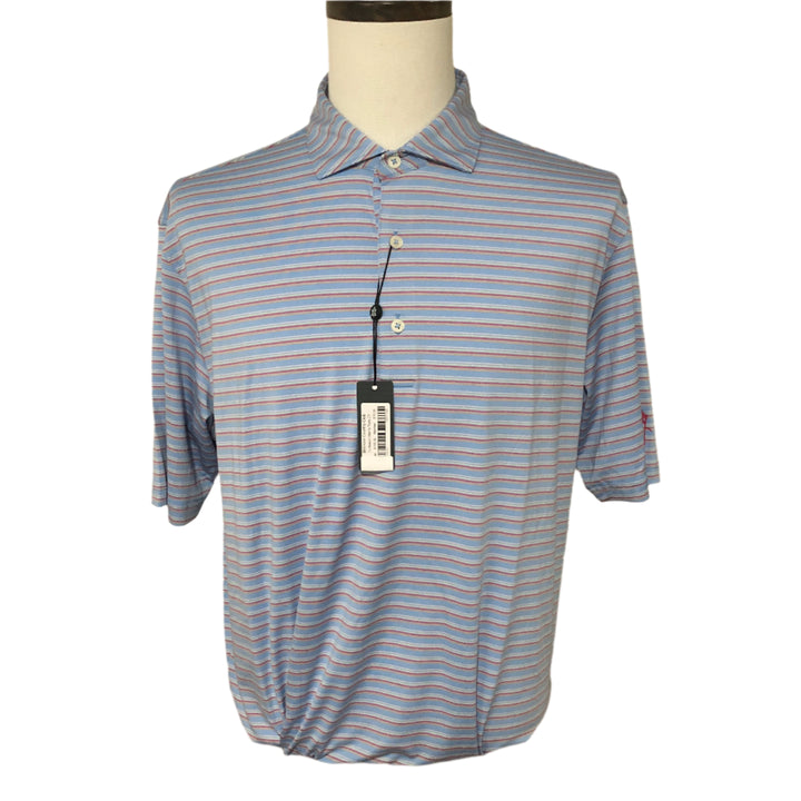 Turtleson Rory Stripe Polo (w/ logo) - Luxe Blue/Rouge Red - Large - Skorzie
