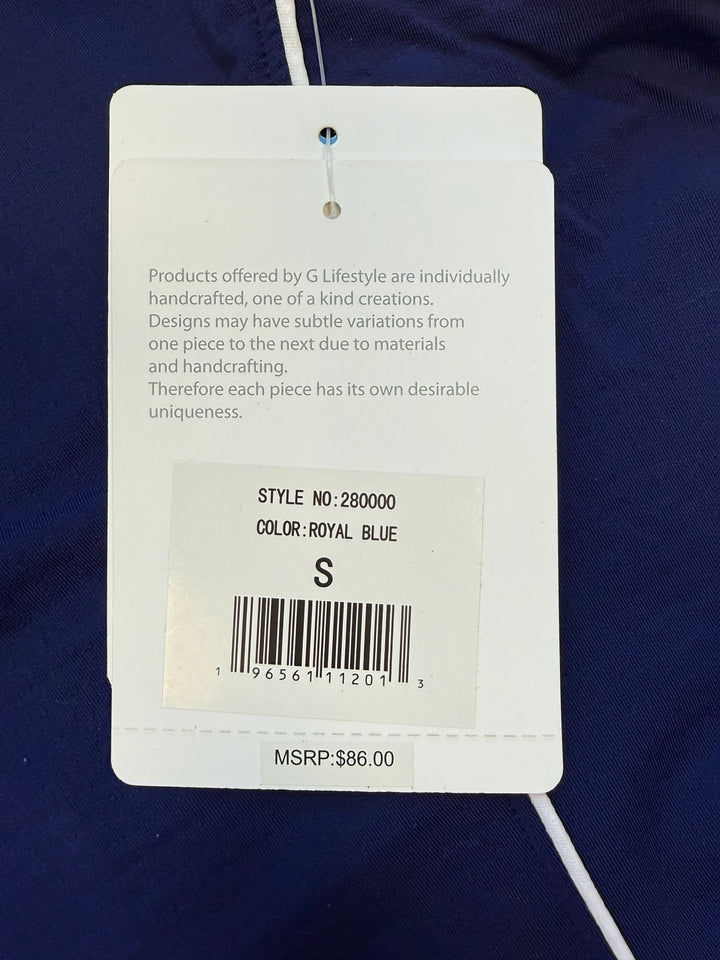 G-Lifestyle Sleeveless Piping Mock Neck Top - Royal Blue - Small