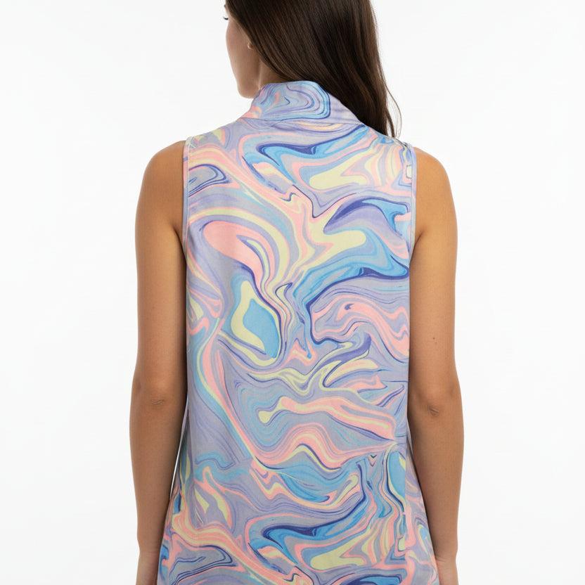 Jamie Sadock Womens Swirl Sorbet Sleeveless Zip Mock - Purple Rain