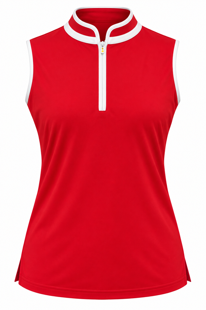 Swing Control Pique Mockneck Sleeveless Shirt - Red