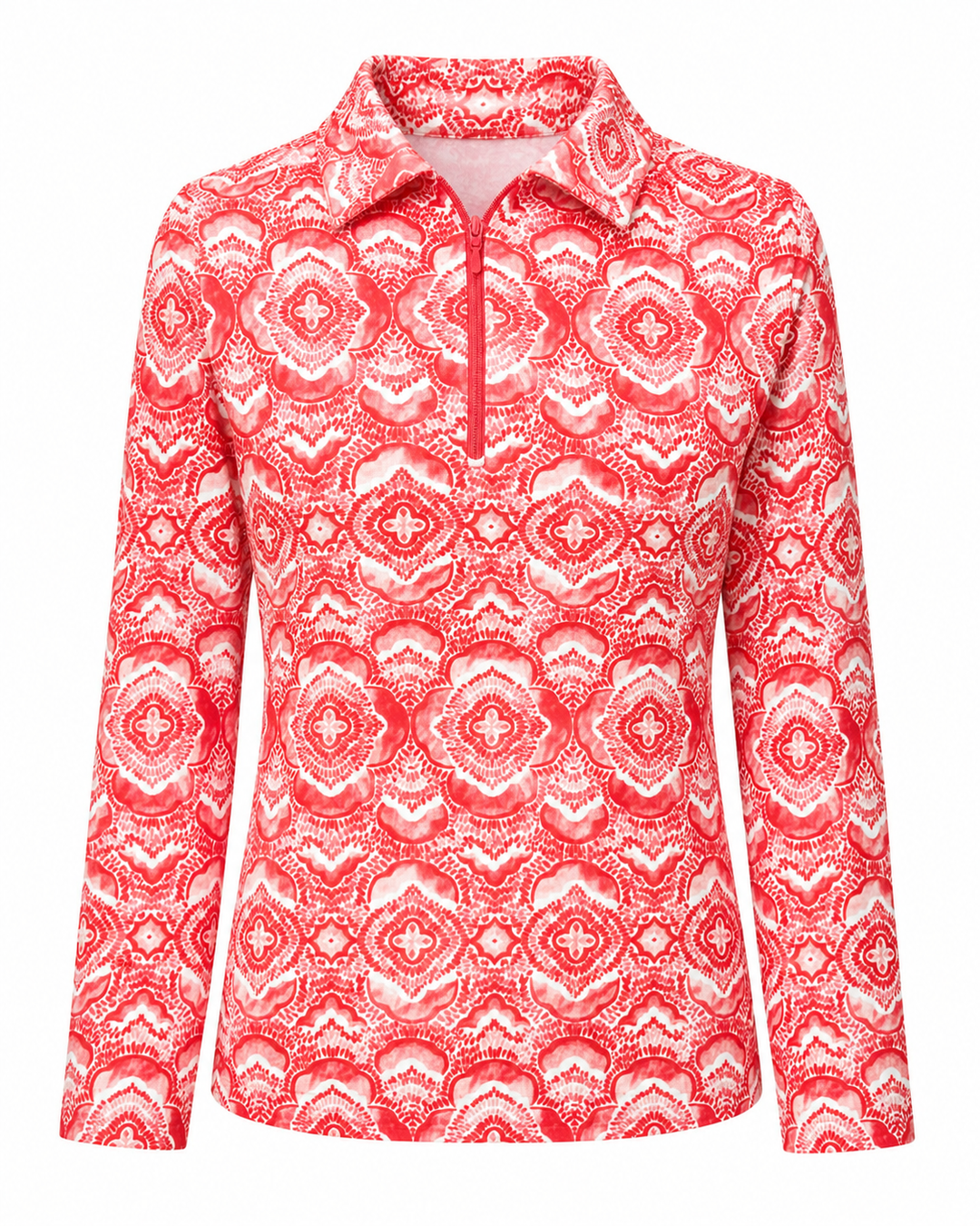 IBKUL Long Sleeve Zip Polo - Red/White - Small - Skorzie
