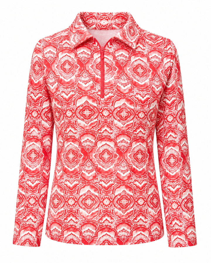 IBKUL Long Sleeve Zip Polo - Red/White - Small - Skorzie