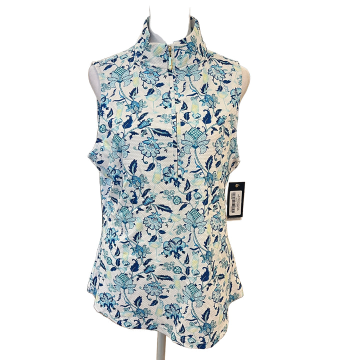 Cabana Life Pique 1/4 Zip Sleeveless Top - Bubbly