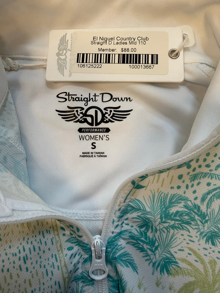 Straight Down Eden Palm Quarter Zip (w/ logo) - White/Green - Small