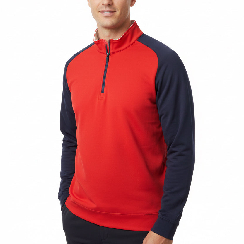 Straight Down Men's Golf Quarter Zip Falcon Flag Red Size L