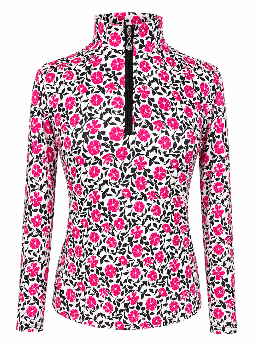 SanSoleil SolCool Print Long Sleeve Polo - Pink Flowers - Small