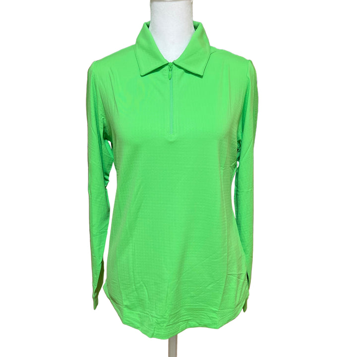 IBKUL Mesh Long Sleeve 1/4 Zip Polo - Lime - Small