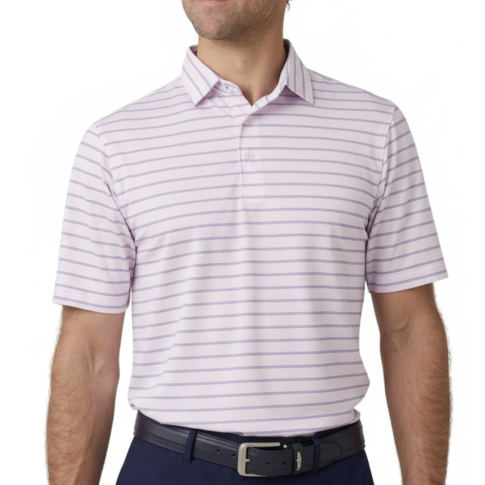 Straight Down Men's Golf Polo Quintero Stripe Lilac Size L