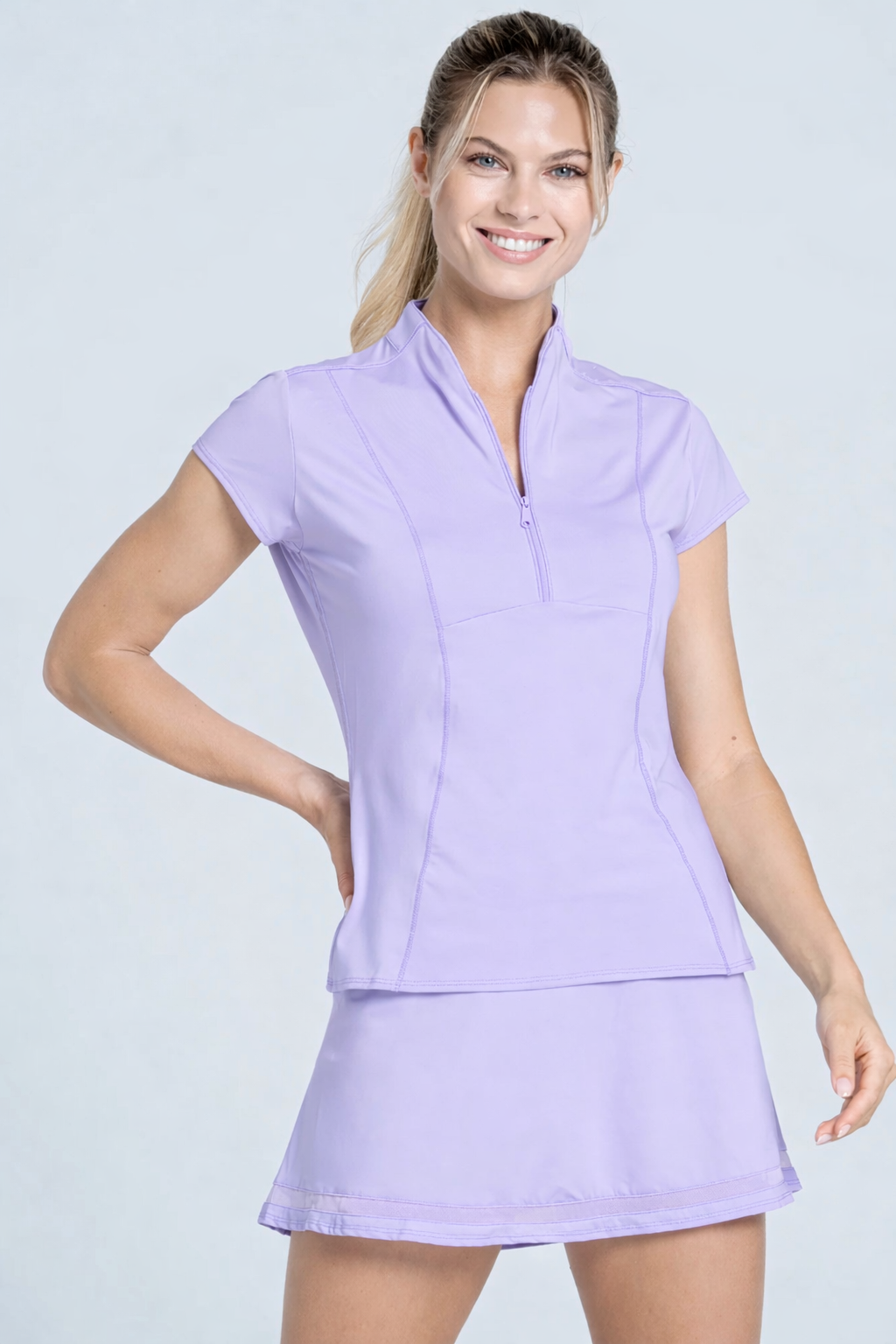 Lucky in Love Swing Zip Short Sleeve - Lavender - Skorzie