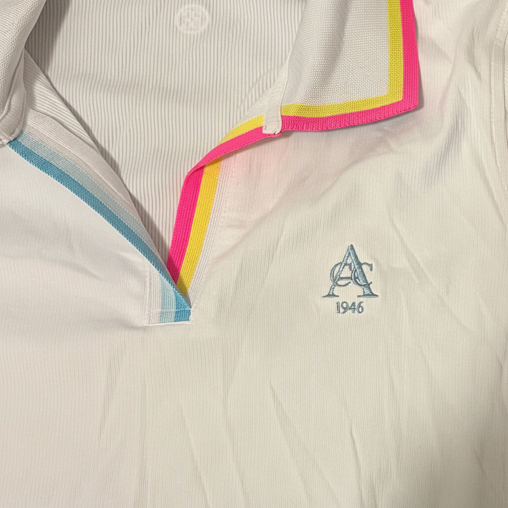 G/FORE Contrast Johnny Collar Tech Nylon Rib L/S Polo (w/ logo) - White - X-Small - Skorzie
