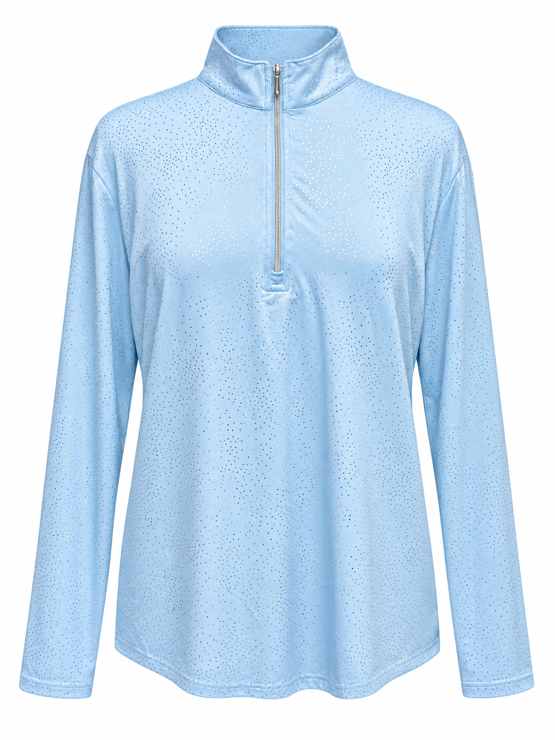 SanSoleil Confetti Long Sleeve Foil Print Mock - Blue/Metallic Silver