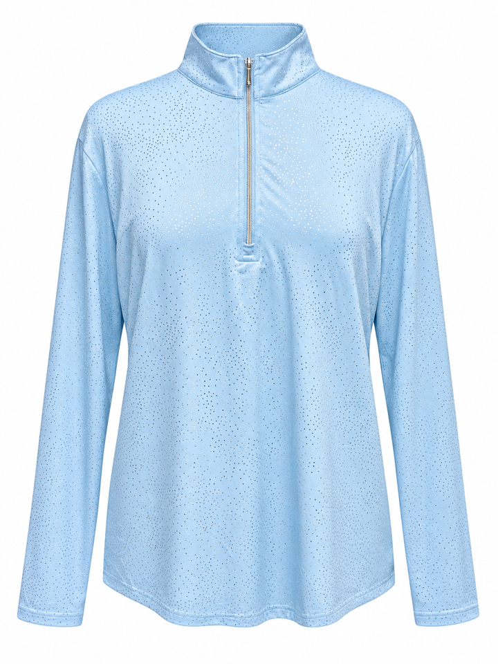 SanSoleil Confetti Long Sleeve Foil Print Mock - Blue/Metallic Silver
