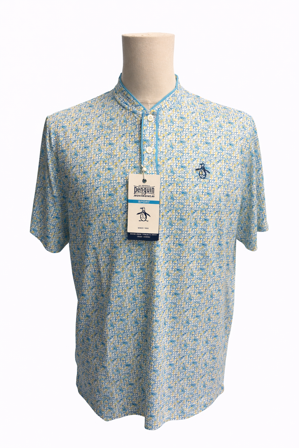 Penguin Micro Print Button Tennis Shirt - Medium - Skorzie