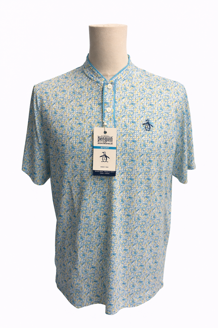 Penguin Micro Print Button Tennis Shirt - Medium - Skorzie