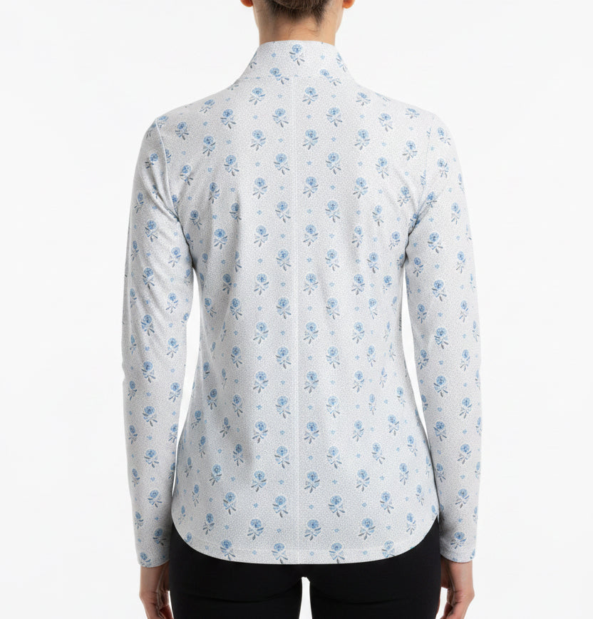 Smith & Quinn Women's L/S Polo Ava 1/4 Zip Blue Dot Floral Size M