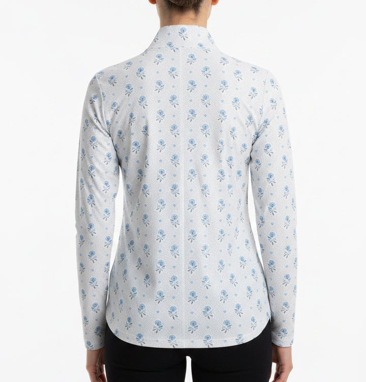 Smith & Quinn Women's L/S Polo Ava 1/4 Zip Blue Dot Floral Size M