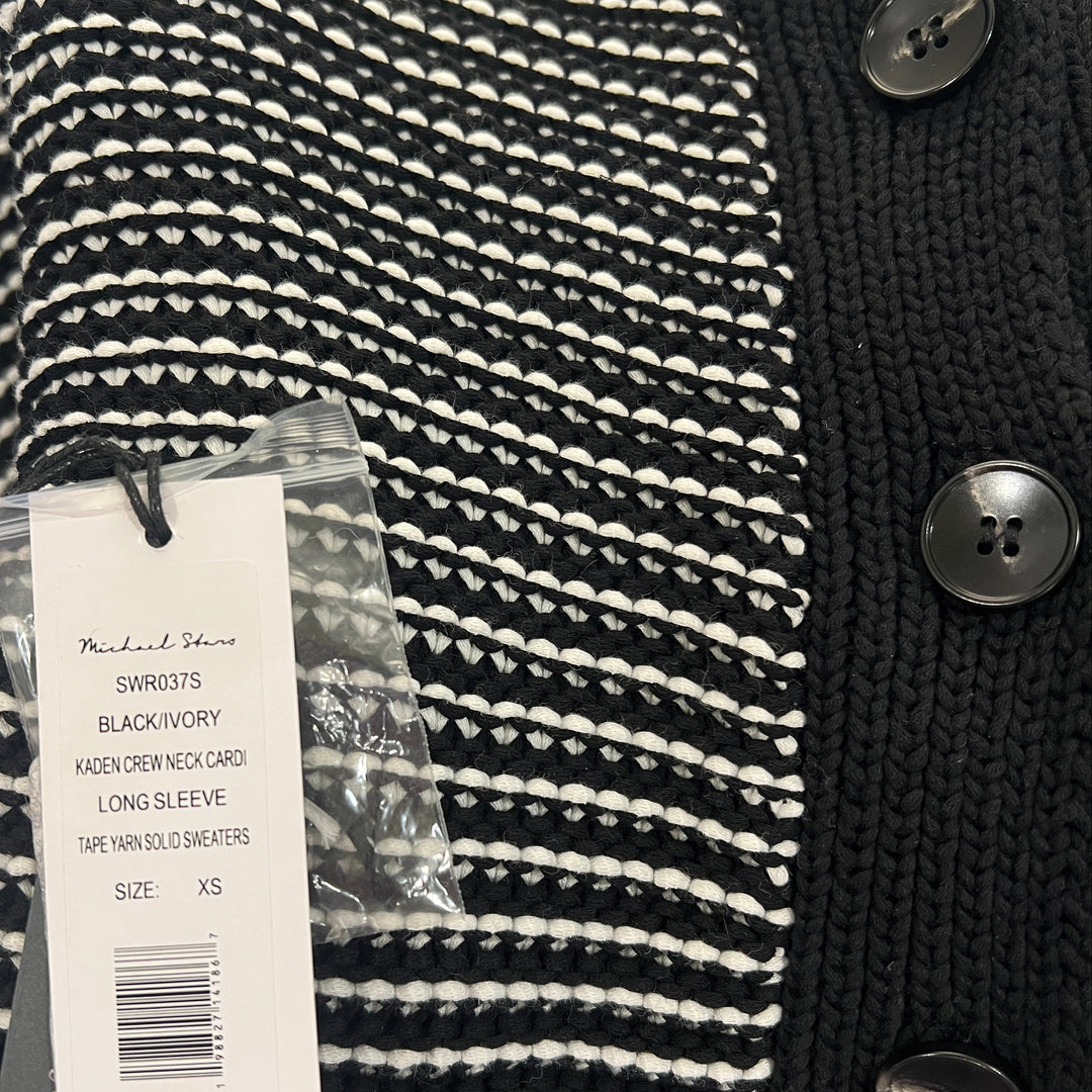 Michael Stars Women's Cardigan Kaden Crew Neck Black/Ivory