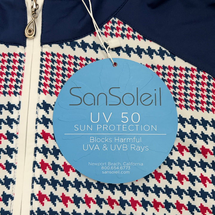 SanSoleil Women's Golf L/S Top SolMelange Mock Zip Blue Houndstooth Size XL