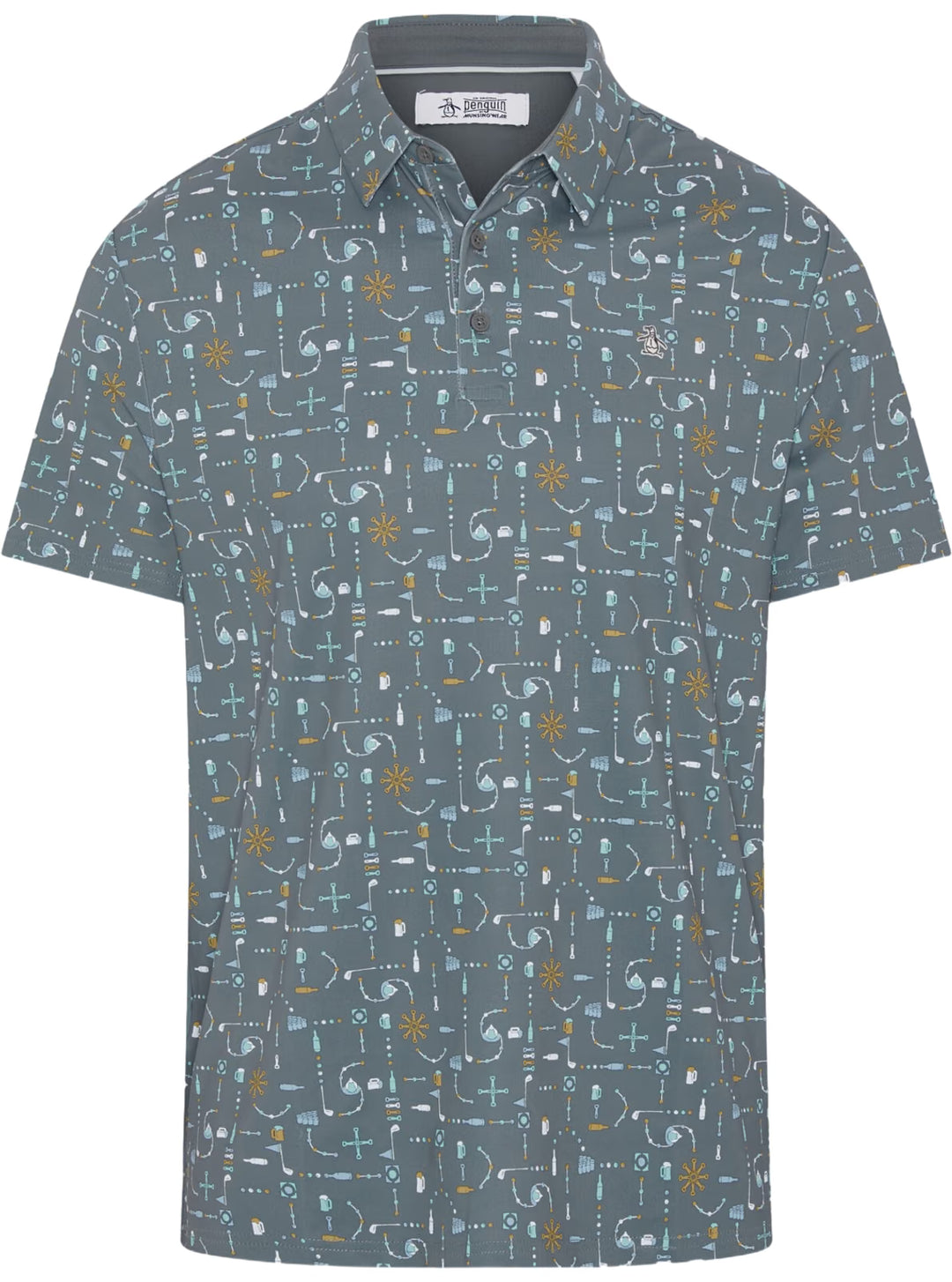 Penguin Mens Logan Beer Pong Geo Print Short Sleeve Polo - Quiet Shade
