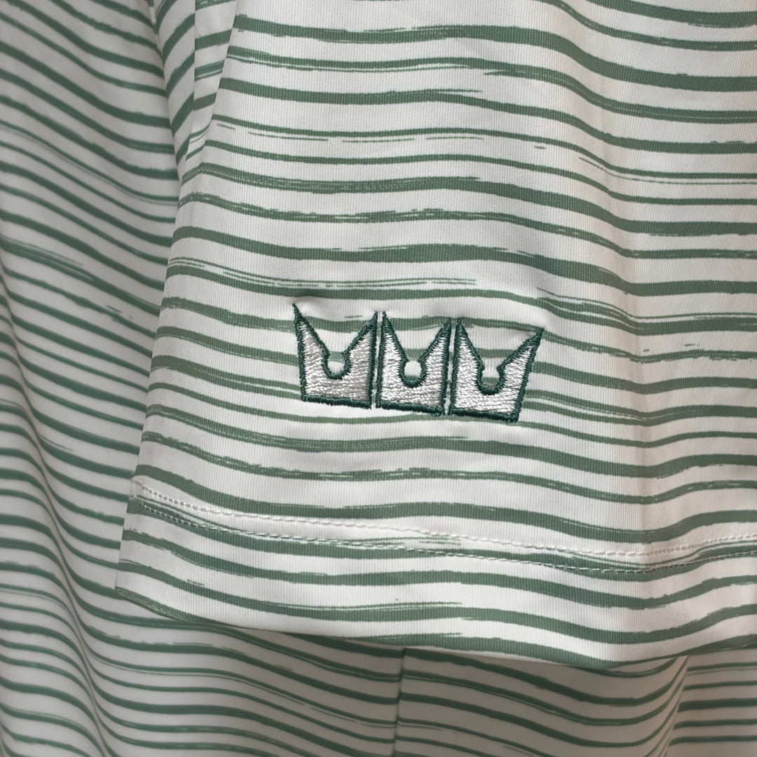 Matte Grey Stripe Polo (w/ logo) - White/Fern - Small - Skorzie