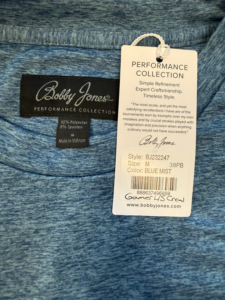 Bobby Jones Garner Long Sleeve Performance Crew - Blue Mist - Medium