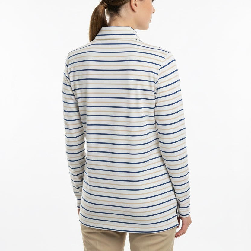 Lohla Sport Womens Golf L/S Polo Malik Striped Beige/Royal Blue