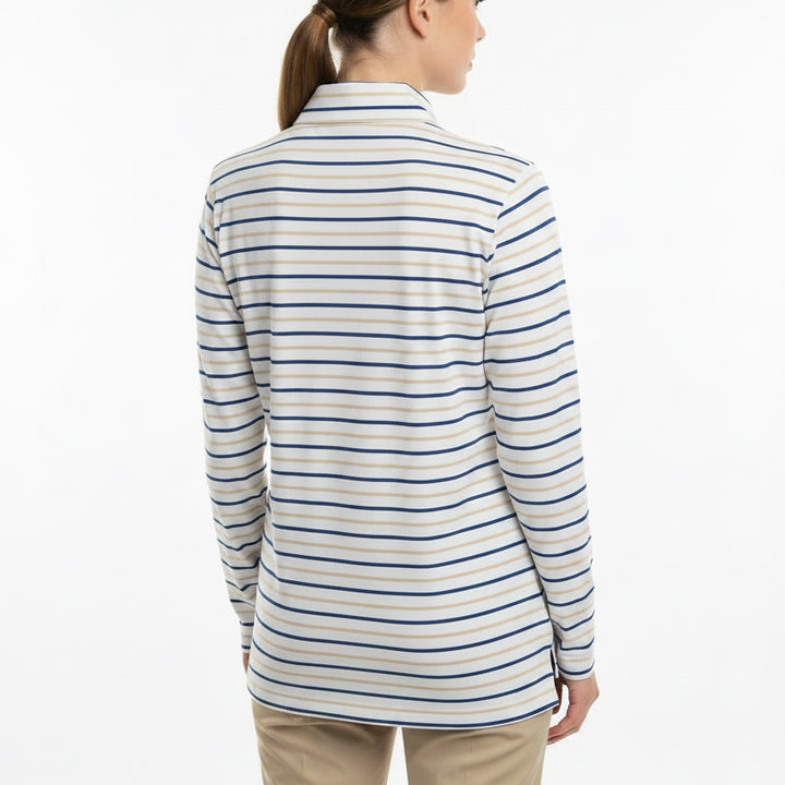 Lohla Sport Womens Golf L/S Polo Malik Striped Beige/Royal Blue