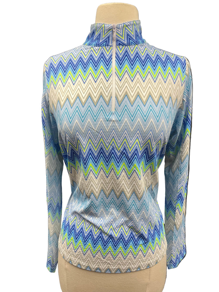 IBKUL Long Sleeve Mock Neck Top - Neon Zig-Zag - Small - Skorzie