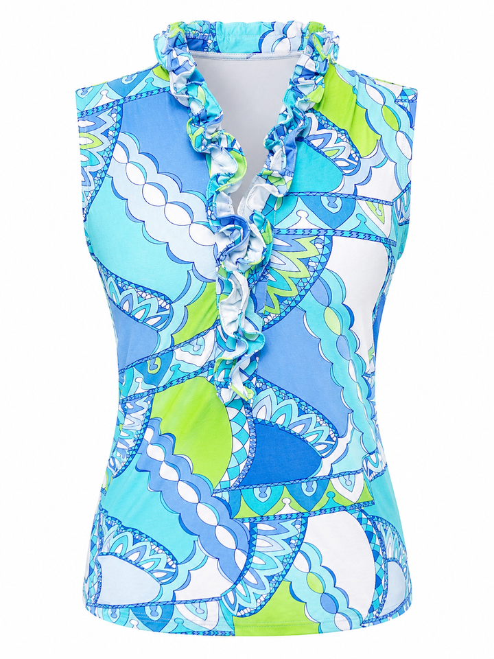 G-Lifestyle Monte Carlo Sleeveless Ruffle Top - Aqua Peri