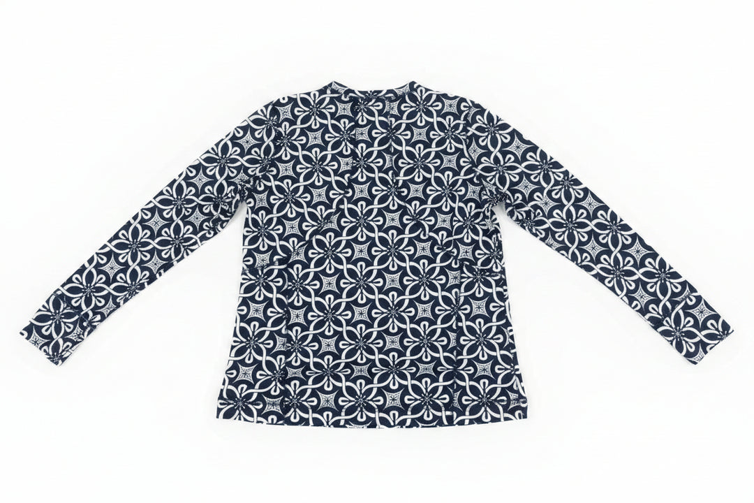 Lulu B Women's Long Sleeve Tile Print Top - Navy/White