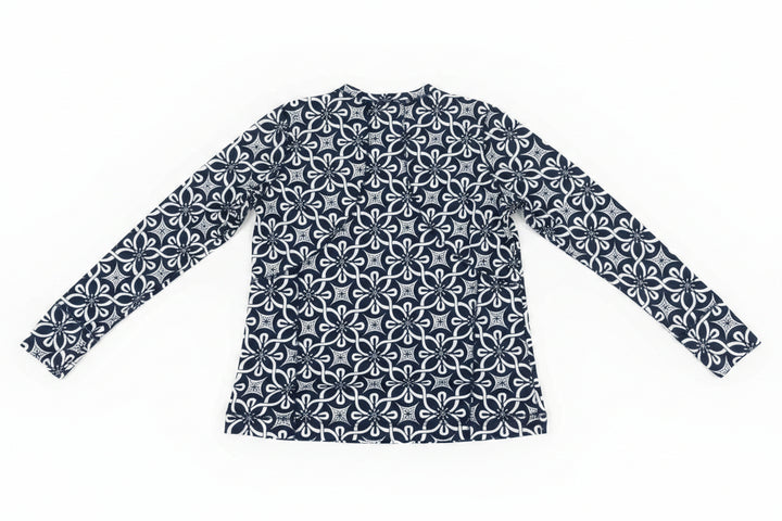 Lulu B Women's Long Sleeve Tile Print Top - Navy/White