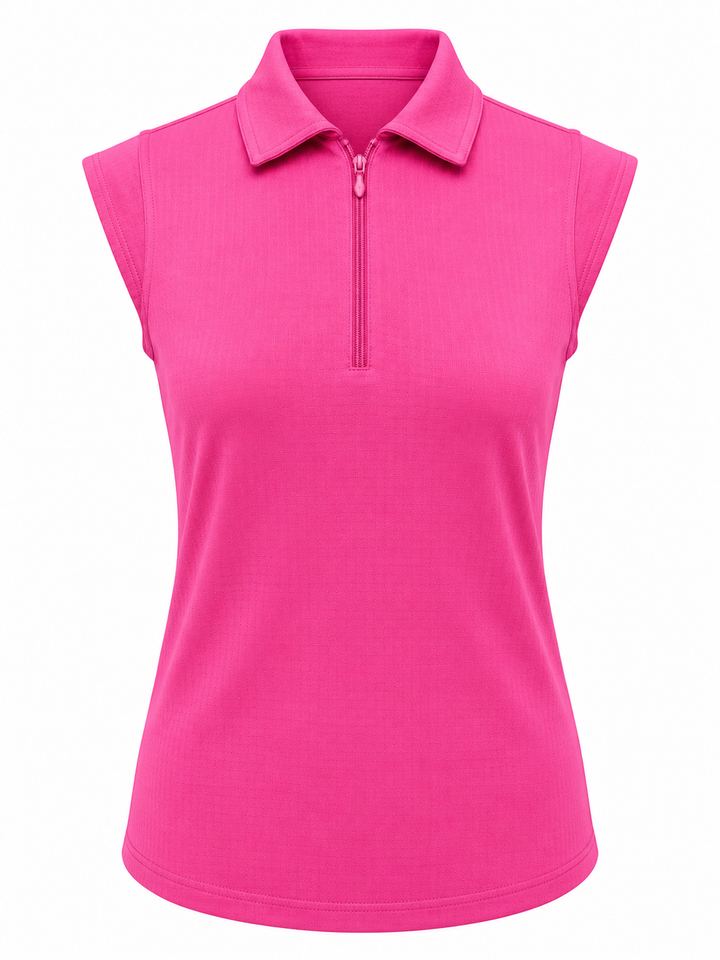 IBKUL Womens Riley Sleeveless Zip Polo - Hot Pink