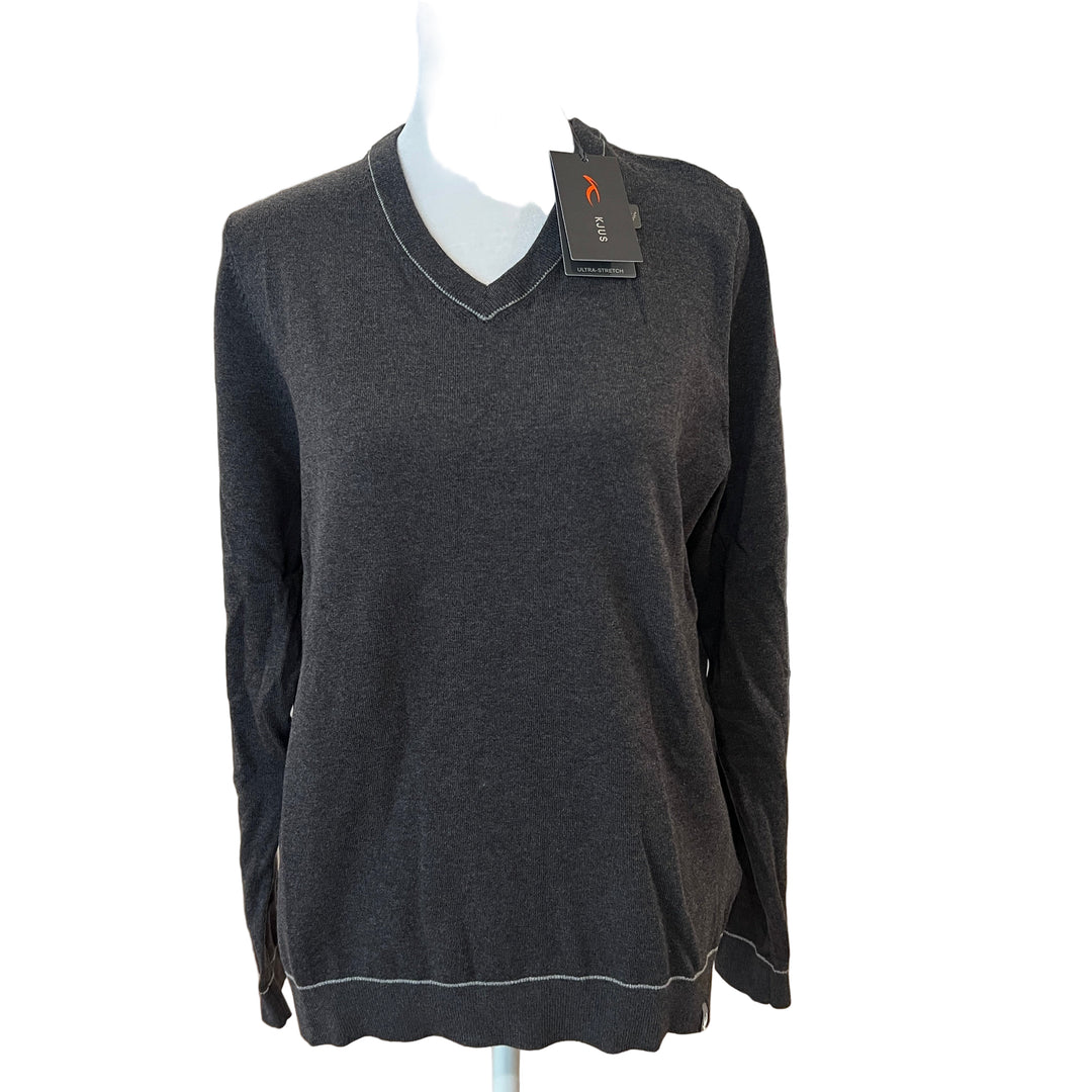 KJUS Women's Kicki V-Neck Pullover (w/logo) - Charcoal Grey - Skorzie