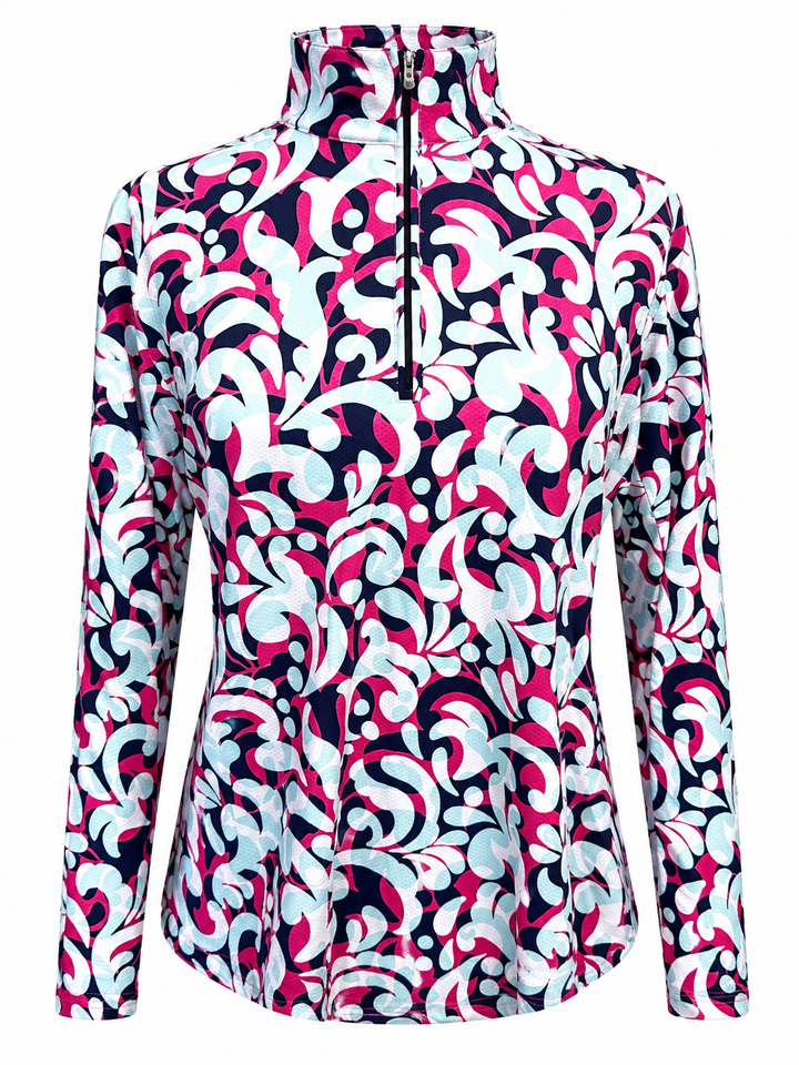 SanSoleil SOLTEK LUX L/S PRINT MOCK - Groovy Pink/Navy - XL