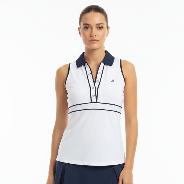 Original Penguin Women's Golf Polo Button Sleeveless White Size S