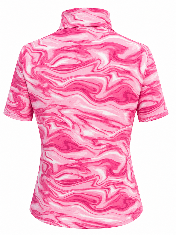 IBKUL Devin Short Sleeve Zip Mock - Pink Marble