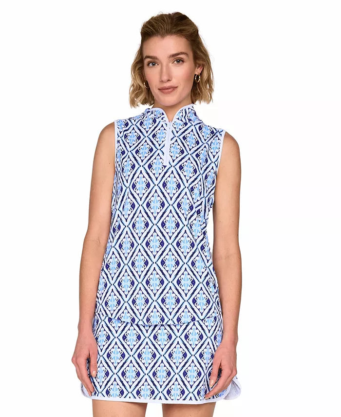 G-Lifestyle Womens Sleeveless Zip Mock - Blue Arbor - Skorzie