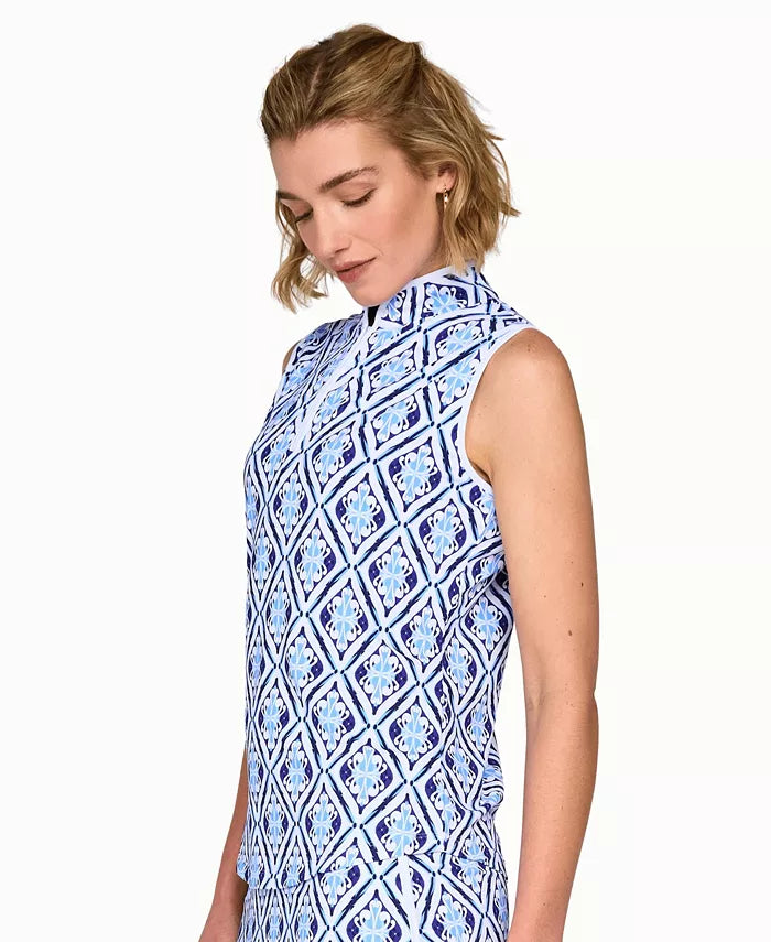 G-Lifestyle Womens Sleeveless Zip Mock - Blue Arbor - Skorzie
