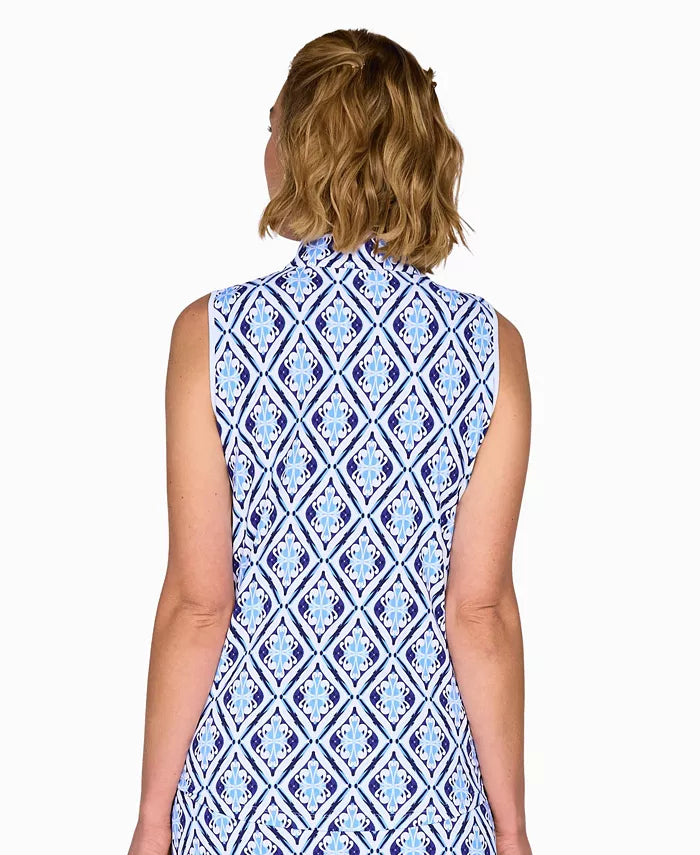 G-Lifestyle Womens Sleeveless Zip Mock - Blue Arbor - Skorzie
